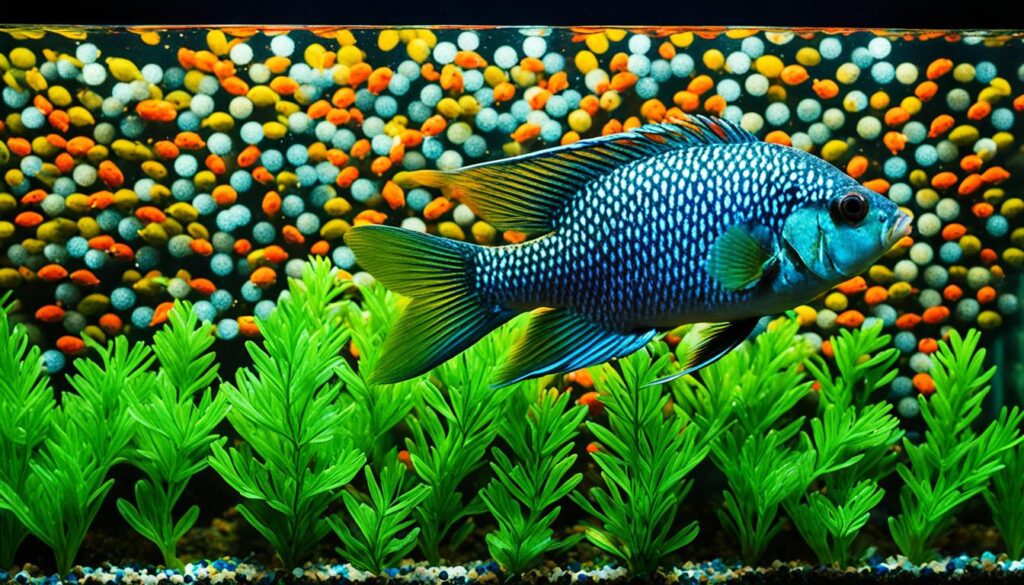 parrot cichlid feeding
